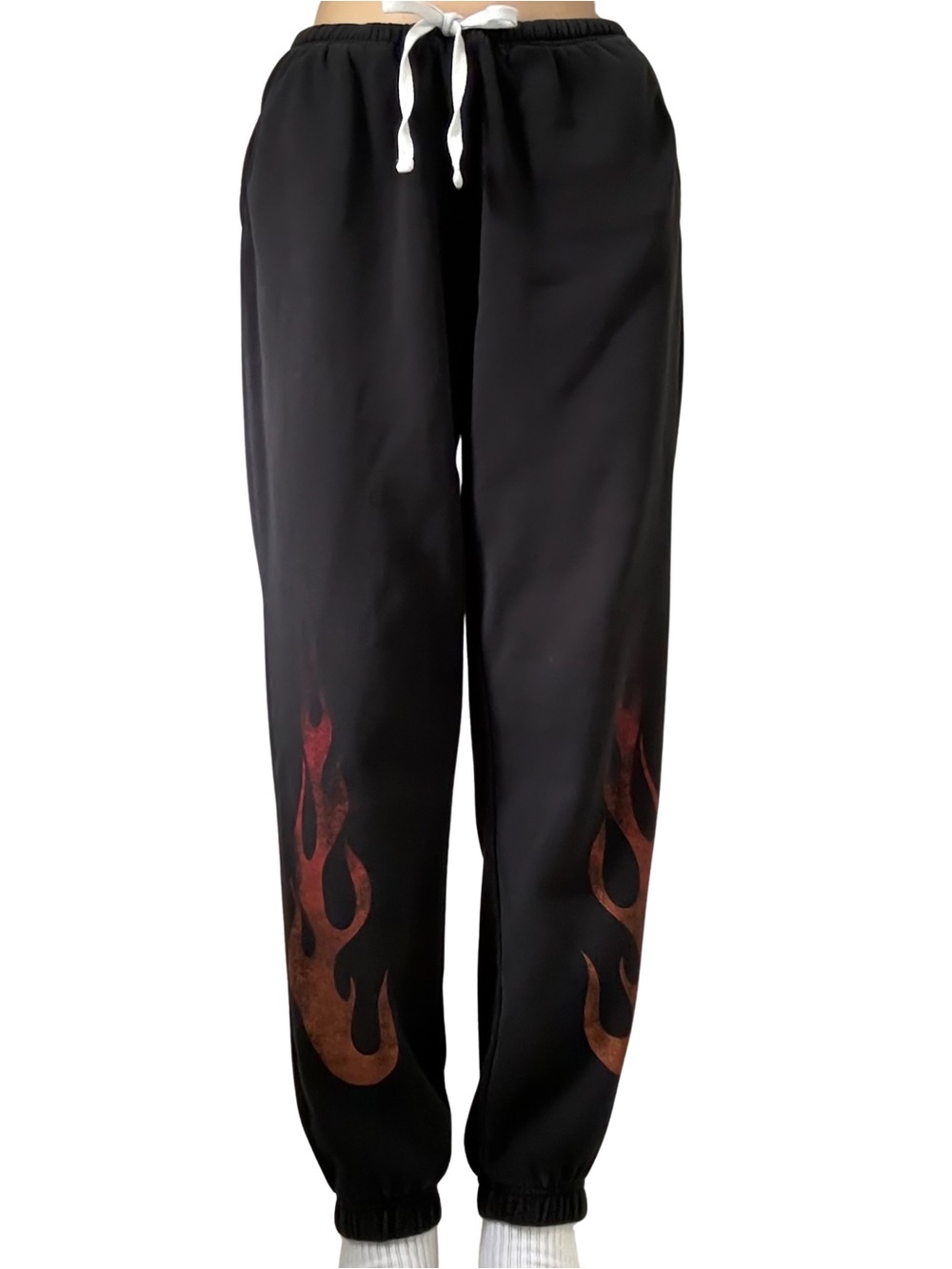GARAGE Sweatpants with Red Flame Graphic Design Black Size S GUC